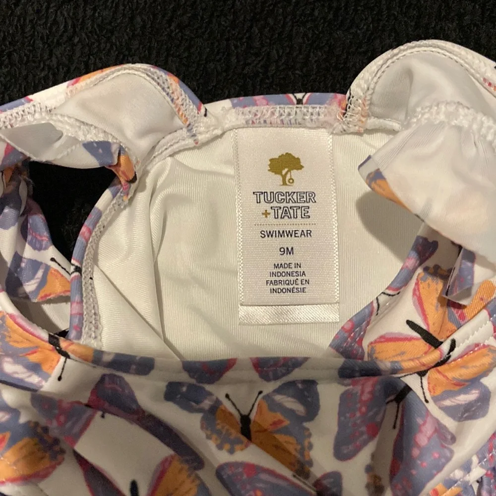 Tucker + Tate White One-Piece Swimsuit with Purple and Orange Butterfly Print